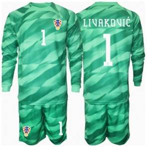 Hrvatska Dominik Livakovic #1 Golmanski Gostujuci Dres za Dječji EP 2024 Dugim Rukavima (+ kratke hlače)